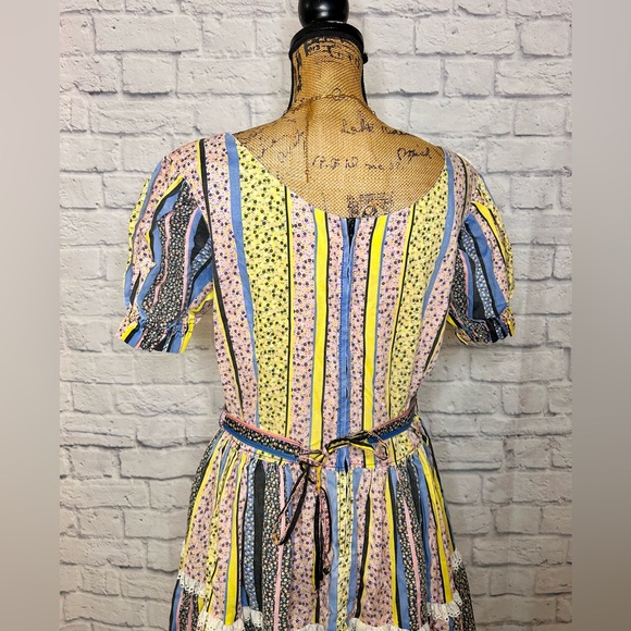 Vintage 50s Dress Full Circle Patchwork Square Line Dance Lace Trim Country - Picture 10 of 13